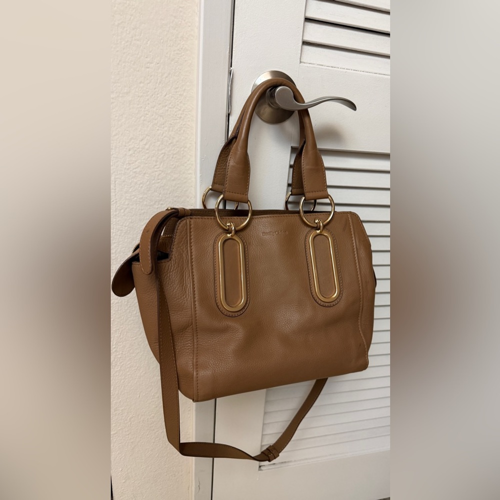 See by Chloé Leather Satchel Bag Brown Gold Hardware Crossbody